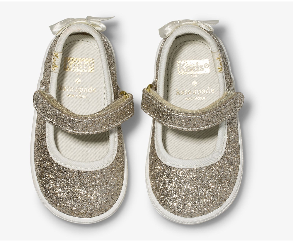 Kids Keds Slip Ons - Kate Spade new york Sloane MJ Glitter Crib - Gold - 7918-TCOJN